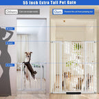 55 Inch Extra Tall Pet Gate for Cats,29.92"-48" Adjustable Wide Dog Gates,Pressure Mounted Walk Through Tall Pets Gate for Doorways,Hallway,Stairs(White)