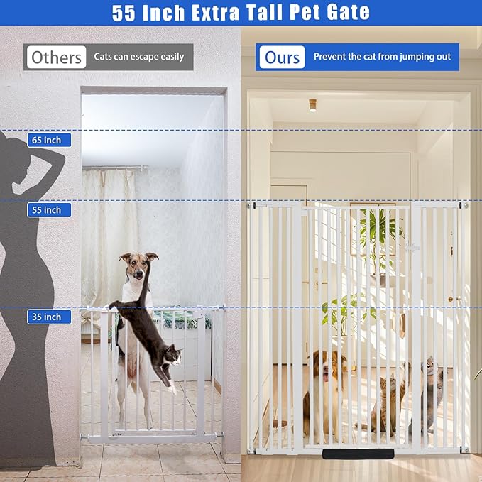 55 Inch Extra Tall Pet Gate for Cats,29.92"-48" Adjustable Wide Dog Gates,Pressure Mounted Walk Through Tall Pets Gate for Doorways,Hallway,Stairs(White)