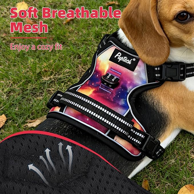 PUPTECK No Pull Tactical Dog Harness for Large, Adjustable Reflective Dog Harness with Handle Easy Control, Comfortable Soft Padded Pet Vest Harness for Large Dogs, Aurora L