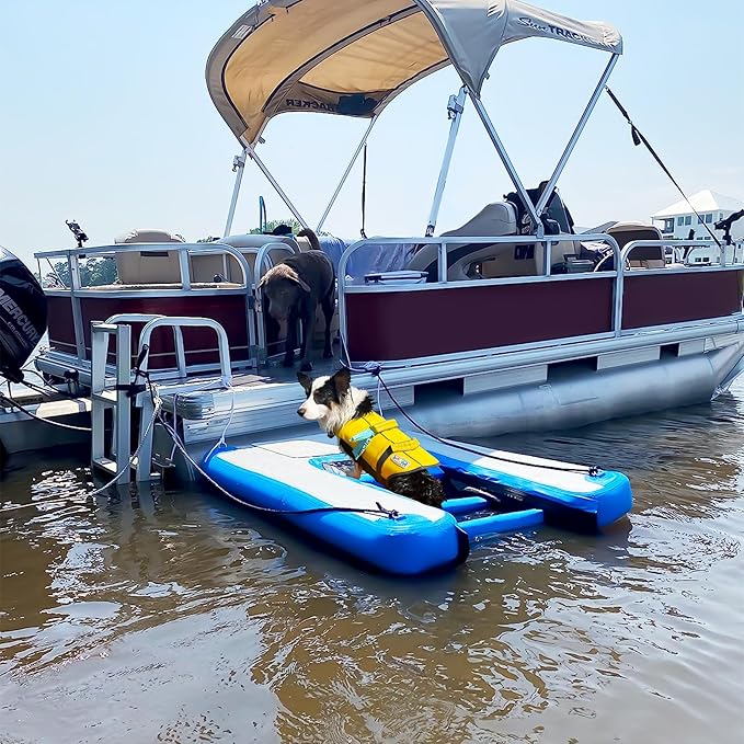 Dog Boat Ramp 48"x32", Inflatable Dog Ramp for Boat & Pool Ramp for Dogs, Non-Slip Stable Pet Ramp, Supports Up to 200 lbs for Pool, Lake & Beach