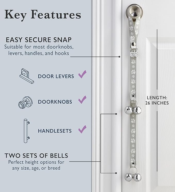 PoochieBells Dog Doorbell, Dog Potty Training Bells, Dog Safe USA-Made w/Perfect Sound,Dog Trainer Approved, Housetraining Made Easy & Quick, Sig Tracks Beige