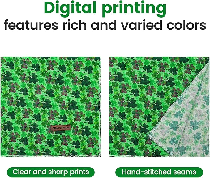 Elegant little tail St Patrick's Dog Bandana, Lucky Clover 1PC Washable Pet Scarf Female or Male Square Dog Bib Kerchief Scarf Adjustable Pet Bandanas for Medium Large Dogs