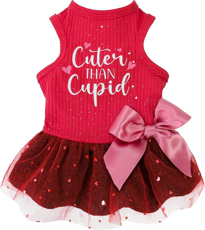 Fitwarm Cuter Than Cupid Dog Tulle Dress, Cute Girl Dog Clothes, Funny Pet Apparel, Burgundy Red, Large
