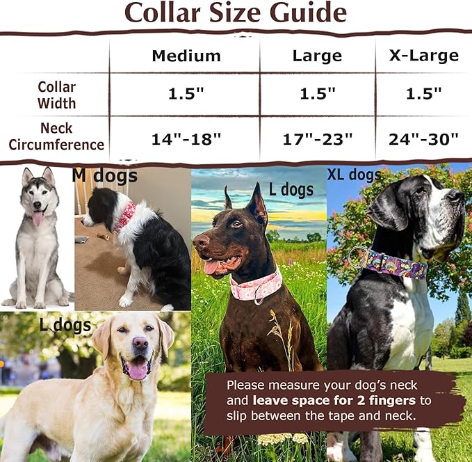 1.5 inch Wide Martingale Dog Collar,Valentine's Day Dog Collar Cute Loving Heart Printed Collar for Medium Large Extra Large Dogs L