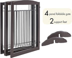 Yaheetech Extra Wide Dog Gate Freestanding Pet Gate for Dogs,Foldable Puppy Fence with Support Feet Suitable for Doorway, Stairs,98 in Wide 32 in Tall (4-Panel,Espresso)