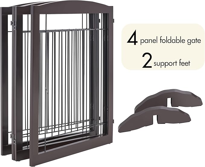 Yaheetech Extra Wide Dog Gate Freestanding Pet Gate for Dogs,Foldable Puppy Fence with Support Feet Suitable for Doorway, Stairs,98 in Wide 32 in Tall (4-Panel,Espresso)