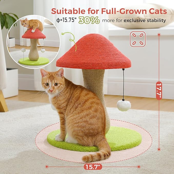 PETEPELA Flower Cat Tree for Indoor Cats, 31.5'' Small Cat Tower Cat Condo with Sisal Scratching Ramp+Mushroom Cat Scratching Post, Cat Scratcher Cute with 100% Sisal Covered Scratching Post