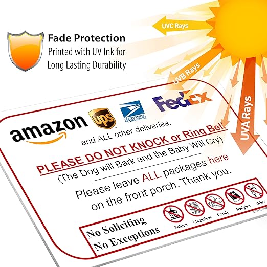 Leave Package Sign - Do Not Knock or Ring DoorBell (Dog Will Bark & Baby Will Cry - Hang Sign)