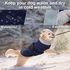 Lelepet Warm Dog Coat Waterproof Dog Jacket for Large Dogs Reflective Fleece Vest with Adjustable Buckle Hook & Loop Windproof Cold Weather Coats for Small Medium Large Dogs, Navy Blue, L