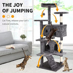 BLKMTY Cat Tree 54" Tall Cats Tower Large Cat Condo Climber Cats Climbing Stand with Top Perches Playhouse and Climbing Ladder Kitty Activity Tree w/Scratching Post Toys, Ashy