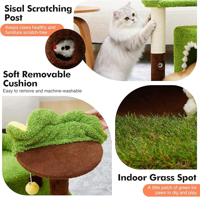 Flower Cat Tree with Cat Condo for Indoor Cats, 29" Cat Tower with Sisal Scratching Post and Top Perch, 3-in-1 Multi-Level Cat Tower for Small Cats and Kittens