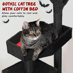 47.2" Heavy Duty Gothic Cat Tree Large Cat Tower Cat Tree for Indoor Cats Spacious Cat Condo Coffin for Large Cats Scratching Posts Hanging Ball Pet Activities Platform Cat Furniture