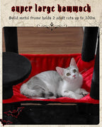 PEQULTI Cat Tree for Large Cats with Metal Frame Big Hammock, Cat Tower for Indoor Cats with 2 Door Condo House, [56.3"=143cm] Multi-Level Cat Shelves with Scratching Posts and Top Perch, Black
