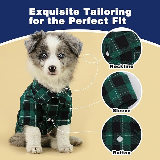 Paiaite Plaid Dog Shirt: Classic CheckeGreen Style in Pure Cotton for Large, Medium, and Small Breeds, Comfort, Breathability, and Elegance. Perfect for Everyday Wear, and Photoshoots Green 3XL