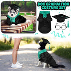 5 Pcs Dog Graduation Costume Set Include 2026 Pet Graduation Gown with Stole Puppy Grad Cap Lensless Glasses DIY Letter Stickers for Dogs Cats Holiday Costume Accessory(Black Green,XL)