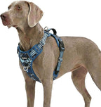 Funfox Dog Harness No Pull, Adjustable Pet Vest Harness, Super Soft Material with Vertical Handle Easy Control, Reflective Night Walking, 2 Leash Clips for XLarge Dogs, Mosaic Blue, XL