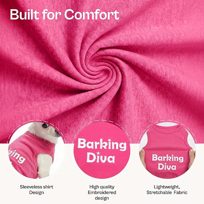 Parisian Pet Dog Shirt – 100% Cotton Barking Diva Shirts for Large Dogs – Pink Sleeveless Puppy Clothes – Lightweight and Breathable Pet Apparel – Girl Dog Clothes - Stretchy T Shirts for Dogs