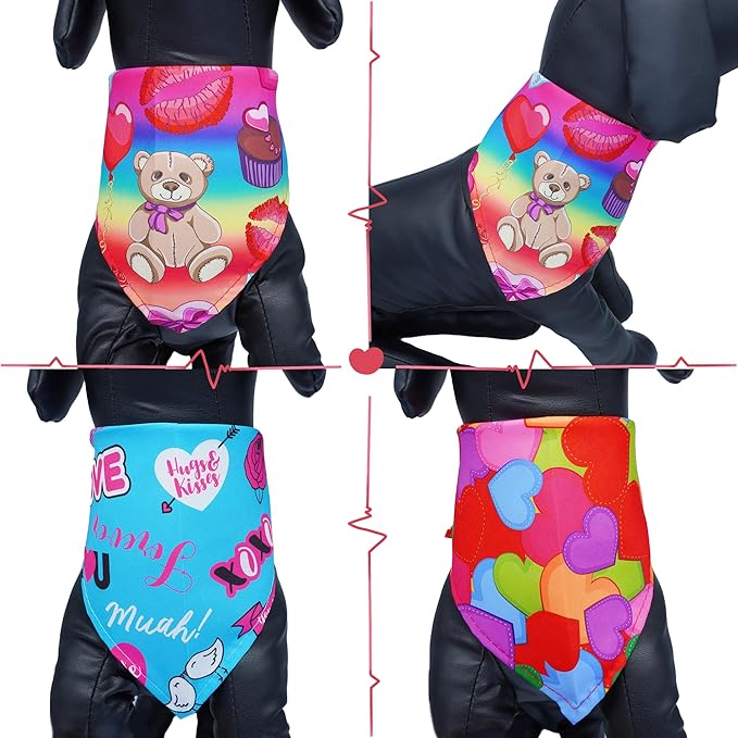 10PCS Big Valentines Day Dog Bandanas 33Inch with Heart Lip Rose Love Print for Extra Large XL XXL Breed Dog Triangle Bibs Scarves for Boys and Girls Holiday Grooming Accessories