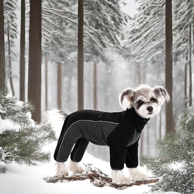 Fleece Dog Coat for Small Medium Dog,Pullover Pajamas Jumpsuit Bodysuit Puppy Coats with Legs, Pet Windproof Warm Cold Weather Jacket Full Body Vest Cozy Snowsuit Outfit Clothes (Black, L)