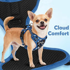 Funfox Dog Harness No Pull, Adjustable Pet Vest Harness, Super Soft Material with Vertical Handle Easy Control, Reflective Night Walking, 2 Leash Clips for Large Dogs, Mosaic Blue, L
