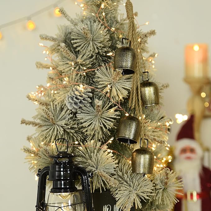Christmas Bells,Vuskly Gold Bells Metal Hanging Bells with Jute Rope Christmas Bells for Decoration Vintage Ideal for Christmas Tree, Wreath,Party, Wedding Decorations1.6W x 20H