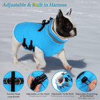 Dogcheer Dog Coat with Harness, Waterproof Dog Jacket Adjustable Pet Winter Coat with Zipper, Christmas Puppy Snow Jacket Fleece Sweater for Small Medium Large Dogs - Sky Blue XL