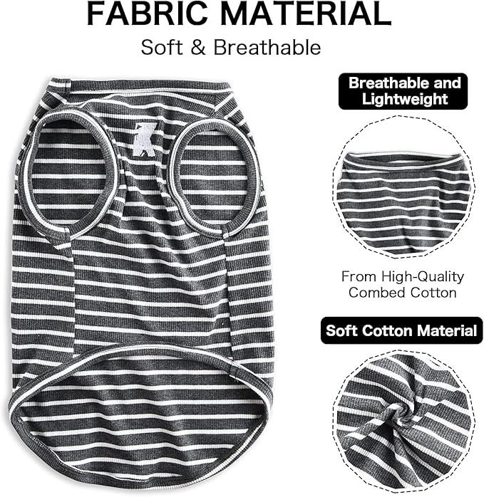 Koneseve Dog Shirt Vest Lightweight Stretchy Dog T-Shirts Soft Cool Shirts Sleeveless Stripe Vests Breathable Clothes for Puppy Kitty Cats Small Medium Large Dogs 2 Pack Black + Grey [ 3XL ]