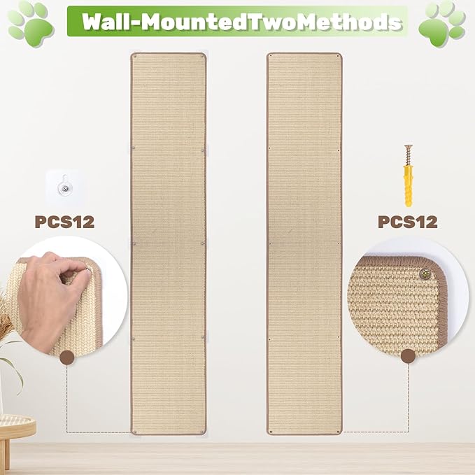 Natural Sisal Cat Wall Climbing Carpet, Wall Scratcher Carpet Mat Pad, Cat Climbing Wall, Tall Scratching Post, Wall Floor Couch Sofa Protector, Scratching Pad for Indoor Cats （78.7" Lx15.7 W, 1PC）