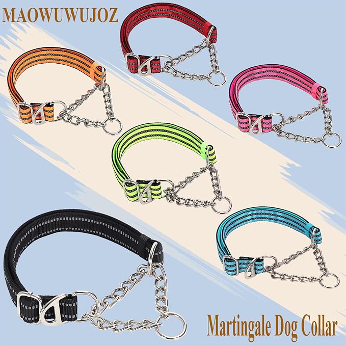 Reflective Martingale Dog Collar，Trainer Approved Limited Slip Collar with Chain Heavy Duty D-Ring Adjustable for Gentle & Effective Medium Large XL XXL Dogs （Purple XL）