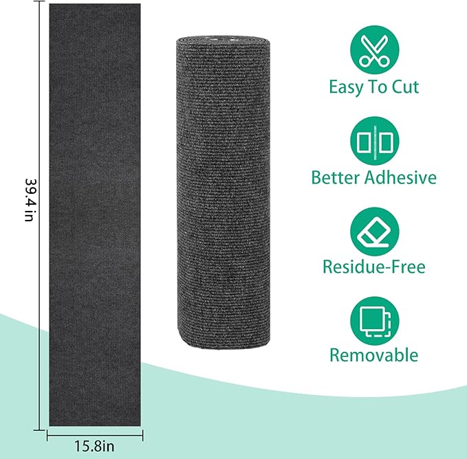 Trimmable Cat Scratcher Mat, 39.4"x15.8" Self-Adhesive Cat Scratching Carpet Pad Replacement for Cat Tree Shelves, Cat Steps and Posts, DIY Cat Scratch Couch Furniture Protector