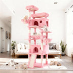 80 Inch Cat Tree,Large Cat Tower with 9 Scratching Posts, 2 Perches, 2 Caves, 2 Basket, 2 Stairs, Extra Large Hammock, Multi-Level Plush Cat Condo for Indoor Cats/Pink