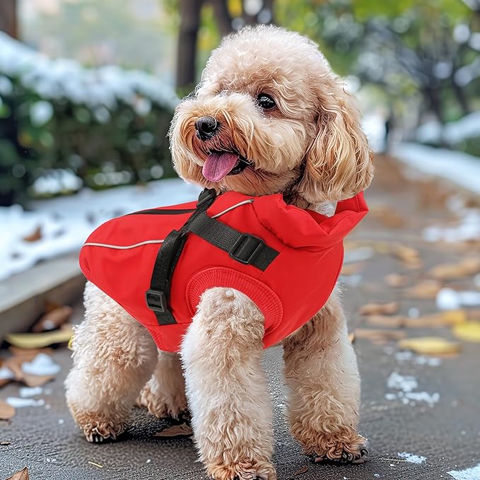 Dog Winter Coat Reflective Water-Resistant Jacket, Fleece Lined Windproof Puppy Coat with Back Zipper & D-Ring, Cold Weather Dog Coats for Small Medium Dogs (L, Red)