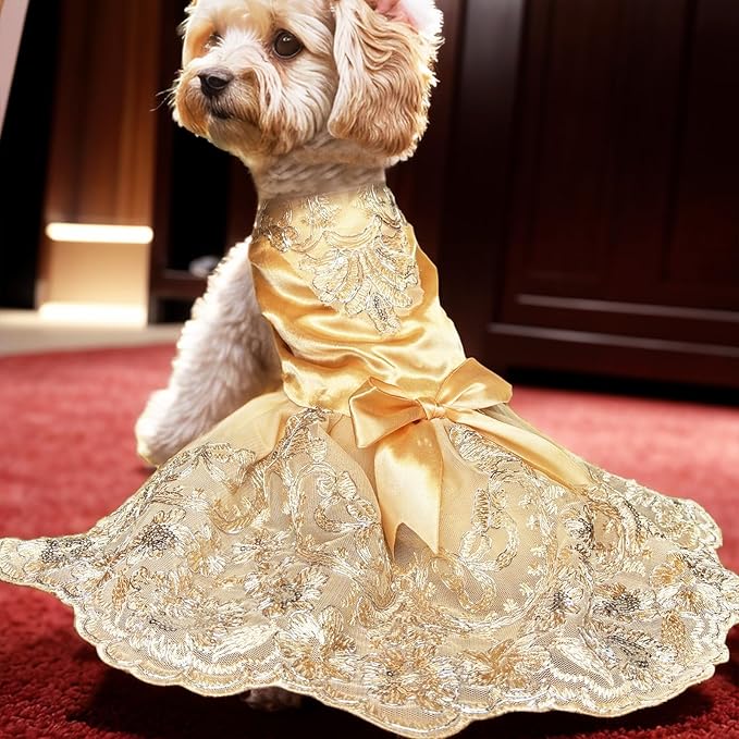 Lolita Luxury Dog Princess Dress for Small Dogs Girls,Embroidered Sweet Pet Clothes Wedding Birthday Party Puppy Dresses,Cat Apparel Accessories Costumes Outfit Skirt（Large）