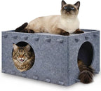 Cat House for Indoor Cats, Scratch Resistance Cat Cave Bed, Felt Peekaboo Cat Hideaway for Large & Multiple Cats Up to 22Lbs, Gray