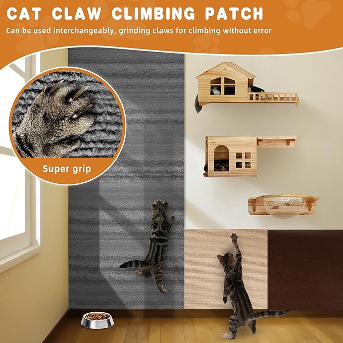 2pack Cat Scratch Couch Furniture and Wall Protector | Adhesive Cat Scratch Pad for Covering Cat Tower, DIY Climbing Cat Scratcher Couch Protector from Cat Claws Scratching (Light Gray)