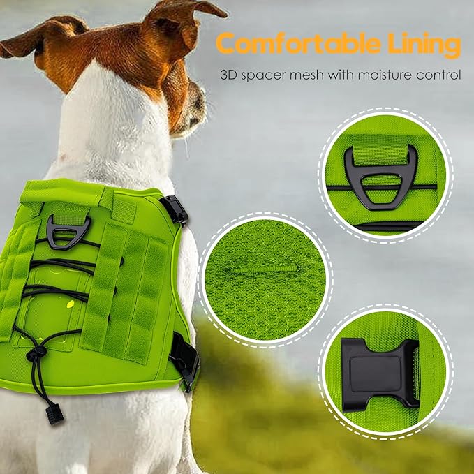Heavy-Duty Tactical Dog Harness for Large Dogs, No Pull Adjustable Reflective Pet Vest with Molle System, K9 Military-Grade Control for Service Training, Outdoor & 10+ Breeds, Wild Lime, Large