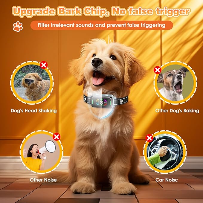 Dog Bark Collar for Large Medium Small Dogs, Smart Automatic Anti Barking Device with 8 Sensitivity & Training Modes Beep Vibration, Rechargeable IP67 Waterproof No Bark Collars for Dogs, Easily Use