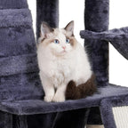 Heybly Cat Tree, Cat Tower for Indoor Cats, Multi-Level Cat Furniture Condo for Cats with Padded Plush Perch, Cozy Basket and Scratching Board, Smoky Gray HCT014G