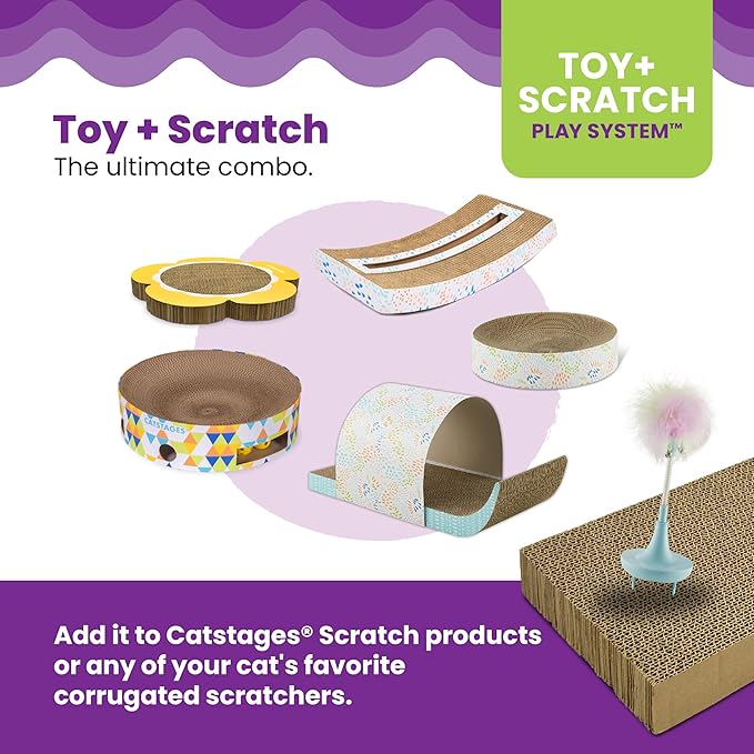 Catstages Feather Spring Toy Tease for Corrugate Cat Scratcher, Interactive Play, Blue