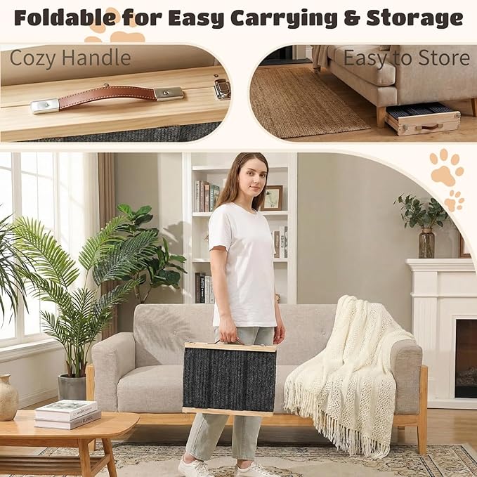 2026 Upgraded Foldable Dog Ramp for Couches, Wooden Small Dog Ramp for Sofa - 4 Adjustable Heights (12"-19"), Portable, Stable & Non-Slip, Wood