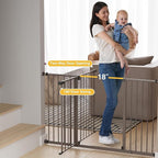 InnoTruth 28.9-49" Baby Gate for Doorways, 30" Tall Extra Wide Doggy Gates for Stairs One-Hand Opening, Easy Walk Thru Dual Lock Dog Gates for The House, Kitchen, Balcony, Easy Install Kid Gate,Brown