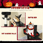 PawHut Gothic Cat Tree, 78" Extra Tall Cat Tower for Indoor Kittens with 2 Spacious Condos, Sisal Scratching Posts, 4 Bat Hanging Balls, Comfy Hammock, Ramp, Bed, Black and Red Halloween