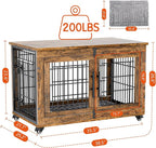 Lulive Dog Crate Furniture, Dog Kennel Indoor Double Doors Wooden Dog Cage, 38'' Heavy Duty Dog Crate with Cushion & Wheels, Decorative End Table Pet House Chew-Resistant for Large/Medium, Brown