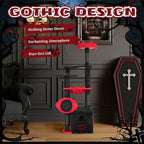 Gothic Cat Tree with Coffin Bed, 53" Large Tall Cat Tower for Indoor Cats with Top Perch, Spacious Cat Condos, Spider Hanging Balls,Comfy Hammock, Scratching Post and Ladder, Black Halloween