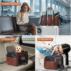 Fashion Dog Carrier Pet Carrier Airline Approved Cat Carrier for Small Dogs Cats Under 15 Lbs, Vegan Leather Collapsible Soft Sided Travel Puppy Carrier