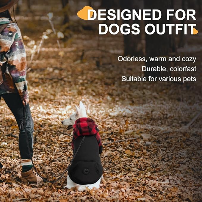 Dog Christmas Hoodie for Small Medium Large Dogs, Fleece Plaid Pet Hooded Clothes Sweater with Hat & Pocket for Cold Weather Winter,Warm Soft Pullover Sweatshirt Coat Outfit for Puppy Girls Boys Red S