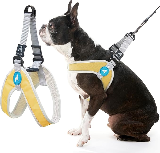 Gooby Simple Step in III Harness - Yellow, Small - Small Dog Harness with Scratch Resistant Outer Vest - Soft Inner Mesh Harness for Small, Medium Dogs