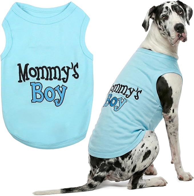 Parisian Pet Dog Shirt – 100% Cotton Shirts for Large Dogs – Blue Sleeveless Puppy Clothes – Lightweight and Breathable Dog Apparel – Boy Dogs Clothes - Stretchy Mommy’s Boy Pet Shirt