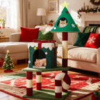 Christmas Cat Tree Tower for Indoor Cats - 45In Multi-Level Cat Climbing Tower with Cat Condos, Xmas Tree Gift Box Shaped Condo Candy Cane Design Cute Cat Tree Tower Holiday Decoration