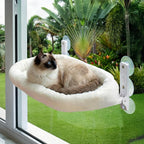 Cat Window Perch – Strong 6 Suction Cup Foldable Cat Hammock Bed for Large Cats and Kittens that Holds up to 50 lbs with Washable Reversible Cover, Sturdy Metal Frame for Window (White)